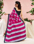 Vasthrlay Womens Printed Rani Pink Saree With Black Unstitched Blouse Piece