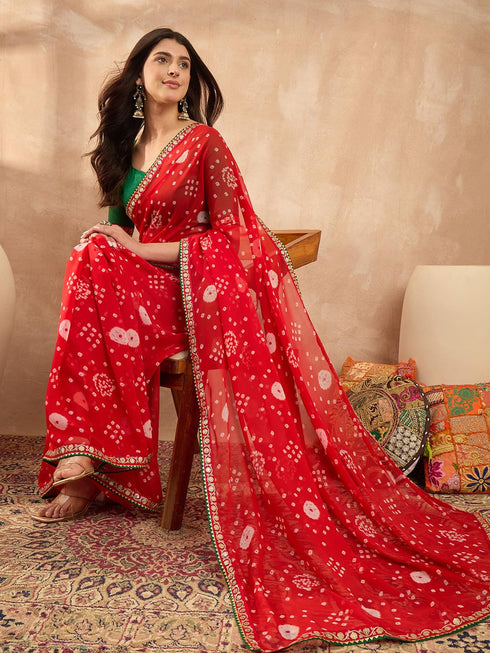 Vasthrlay Georgette Bandhani Embroidered Unstitched Ethnic Wear