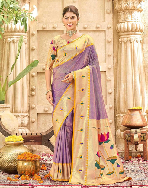 Vasthrlay Paithani Kanjivaram Unstitched Pink Saree