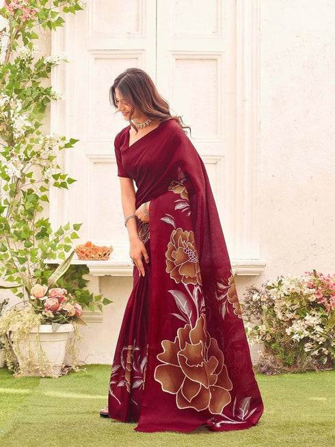 Vasthrlay Womens Abstract Unstitched Off White Saree