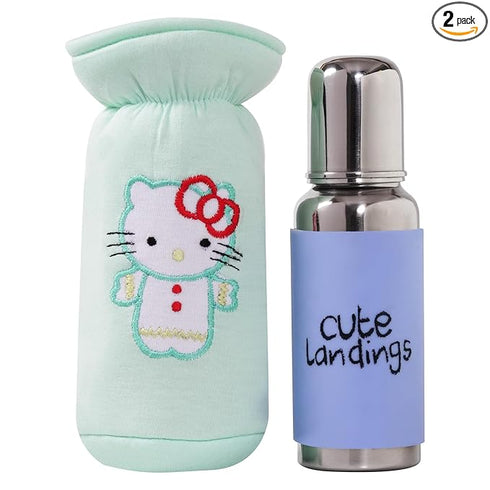 Cute landings Soft Cotton Baby Feeding Bottle Cover with Steel Feeding Bottle