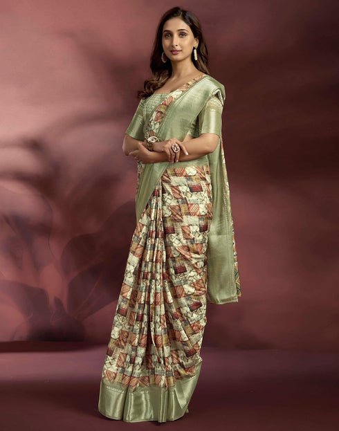 Vasthrlay Banglori Printed Unstitched Peach Saree