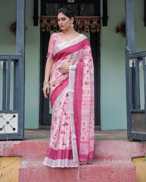 Vasthrlay Floral Prints Tasseled Saree