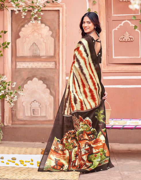 Vasthrlay Womens Abstract Unstitched Off White Saree