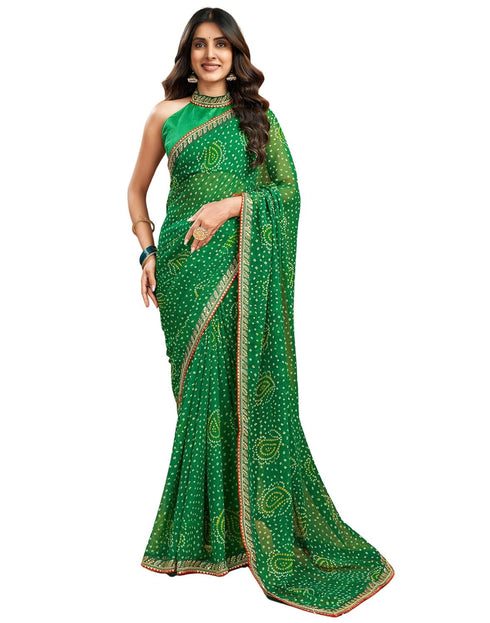 Vasthrlay Georgette Bandhani Unstitched Maroon Saree