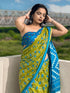 Vasthrlay Womens Printed Green Saree With Blue Unstitched Blouse Piece