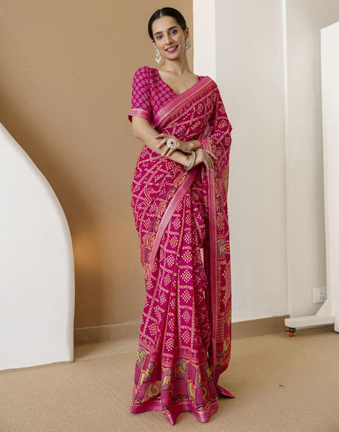 Vasthrlay Georgette Bandhani Unstitched Maroon Saree