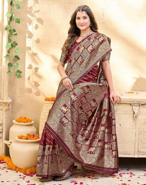 Vasthrlay Womens Weaving Unstitched Red Saree