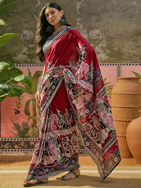 Vasthrlay Printed Yellow Saree