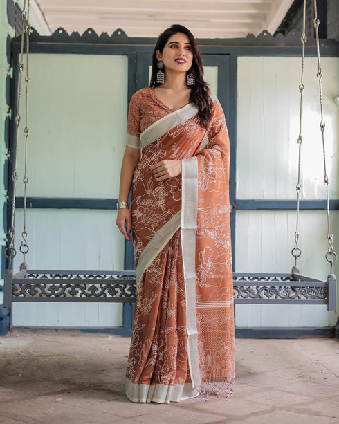 Vasthrlay Floral Prints Tasseled Saree