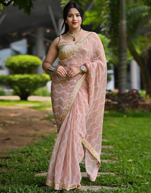Vasthrlay Georgette Leheriya Unstitched Blue Saree