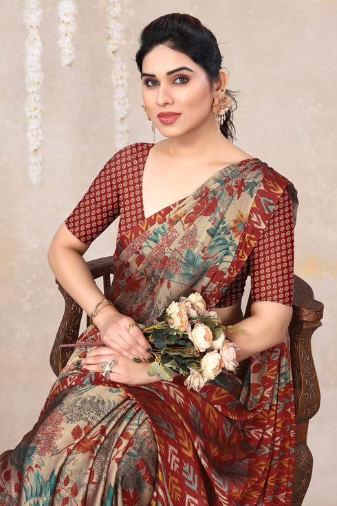 Vasthrlay Fashion Chiffon Georgette Beige Ethnic Wear
