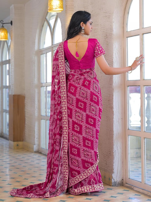 Vasthrlay Georgette Embroidery Unstitched Dark Green Saree