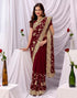 Vasthrlay Georgette Embroidery Dusty Teal Blue Saree With Unstitched Blouse Piece