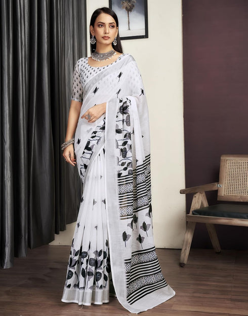 Vasthrlay Special Printed Unstitched Beige Saree