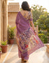 Vasthrlay Womens Printed Unstitched Navy Blue Saree
