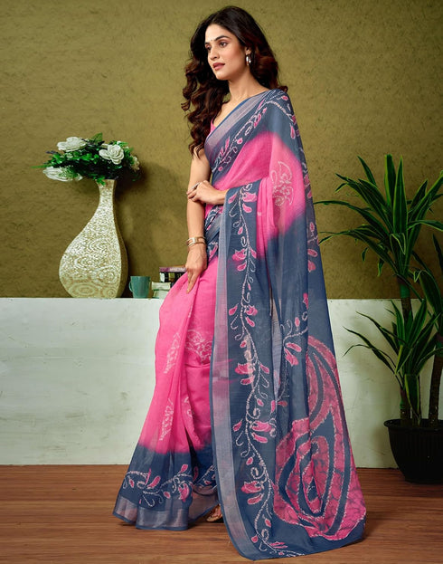 Vasthrlay Womens Cotton Printed Pink Saree