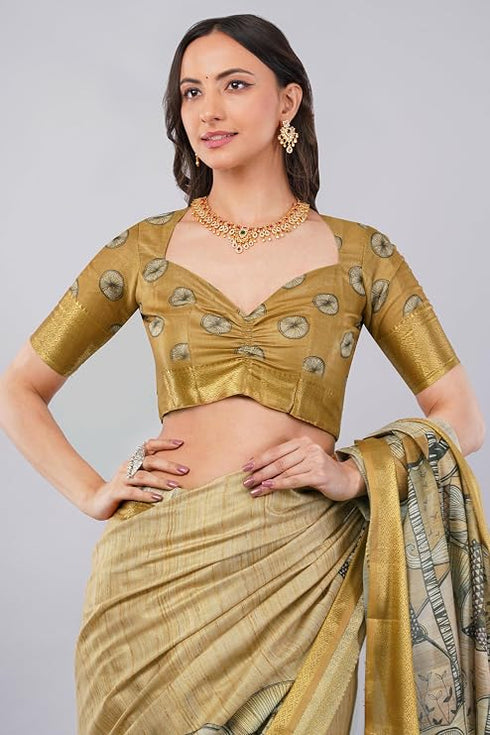 Vasthrlay Green Polyester Saree With Unstitched Blouse Piece