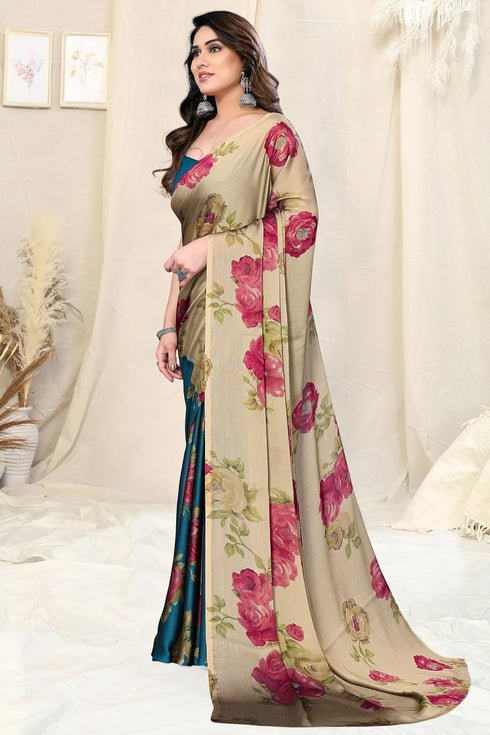 Vasthrlay Fashion Chiffon Printed Grey Ethnic Wear