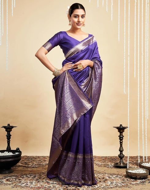 Vasthrlay Womens Banarasi Jacquard Sky Blue Saree