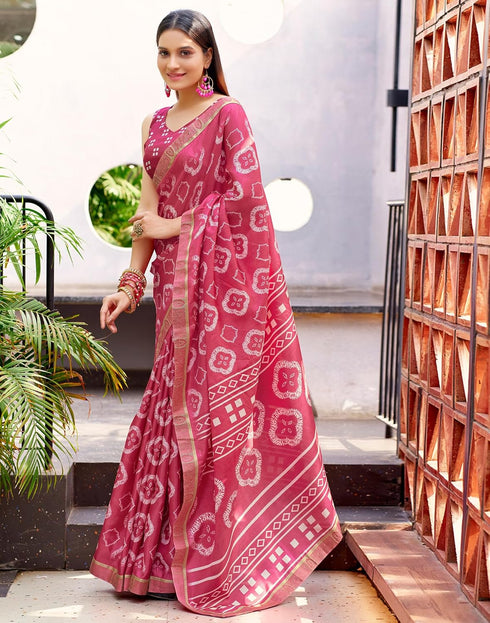 Vasthrlay Chiffon Bandhani Unstitched Olive Green Saree