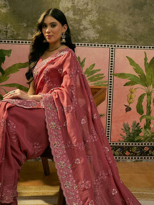 Vasthrlay Shimmer Embroidery Turquoise Saree