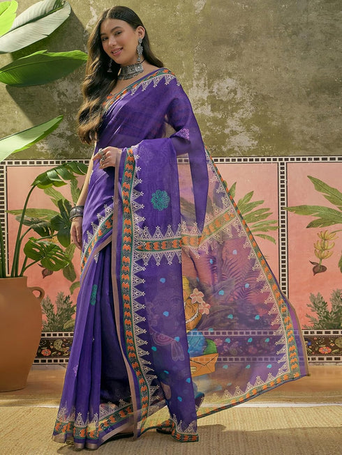 Vasthrlay Womens Printed Unstitched Beige Saree