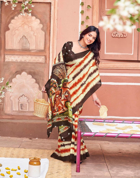Vasthrlay Womens Abstract Unstitched Off White Saree