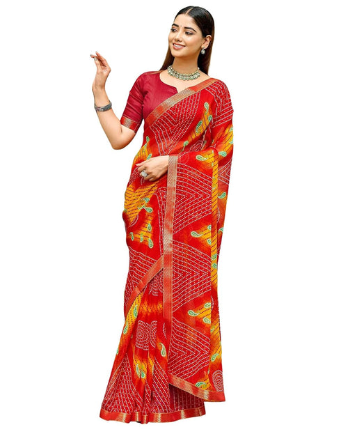 Vasthrlay Chiffon Bandhani Unstitched Green Saree