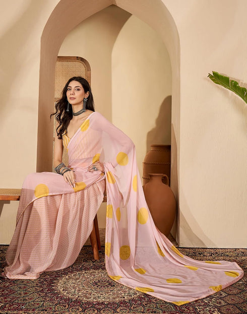 Vasthrlay Georgette Printed Unstitched Pink Saree