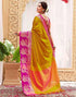 Vasthrlay Banarasi Jacquard Yellow Saree With Pink Unstitched Blouse Piece