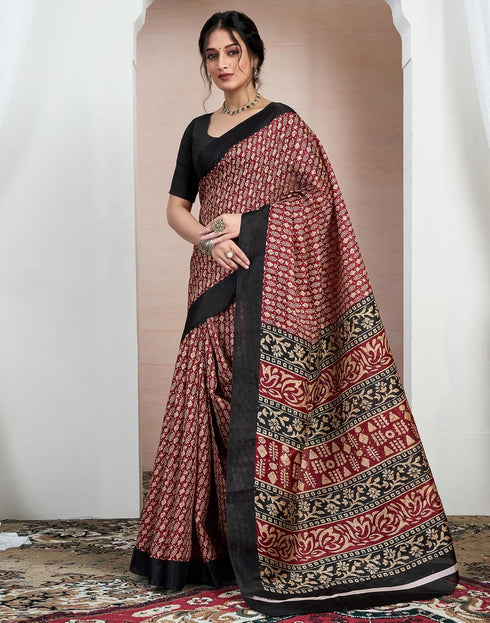 Vasthrlay Bandhani Printed Unstitched Black Saree