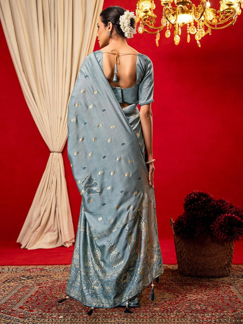 Vasthrlay Vichitra Printed Unstitched Maroon Saree
