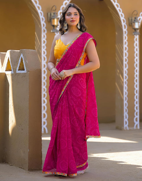 Vasthrlay Georgette Bandhani Unstitched Maroon Saree