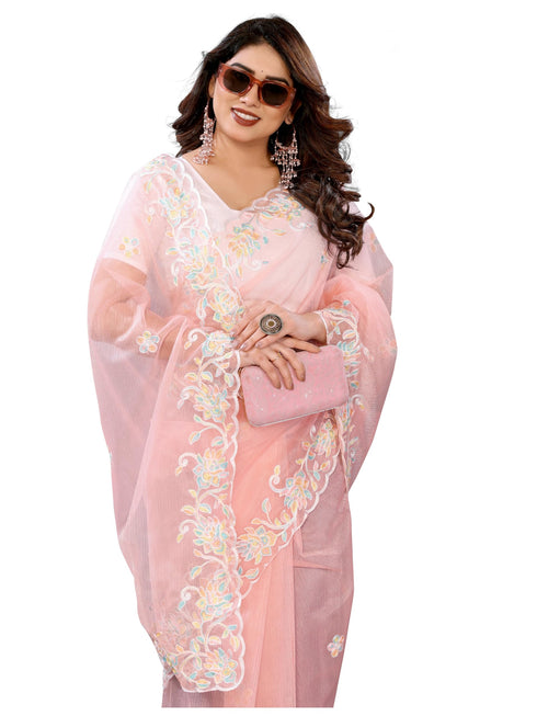 Vasthrlay Blue Embroidery Unstitched Saree