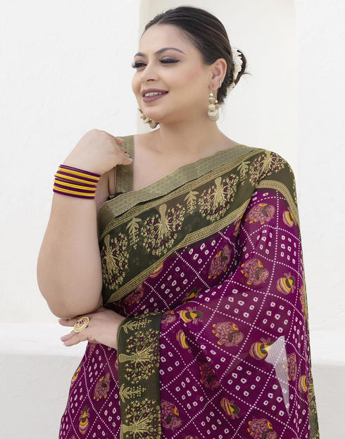 Vasthrlay Georgette Bandhani Unstitched Purple Saree