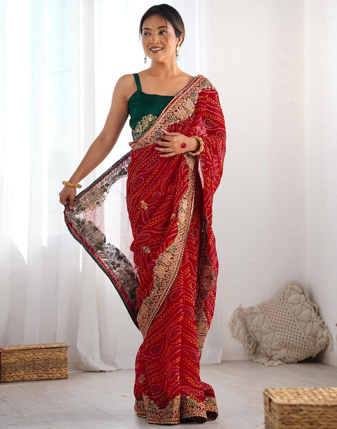 Vasthrlay Georgette Embroidery Unstitched Pink Saree
