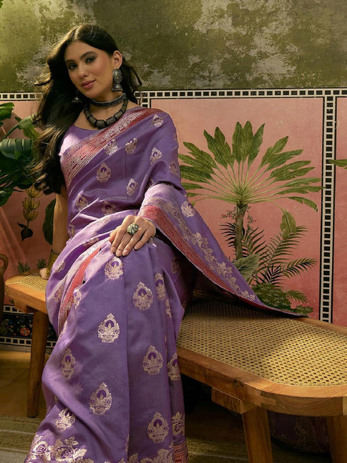 Vasthrlay Banarasi Weaving Unstitched Teal Saree