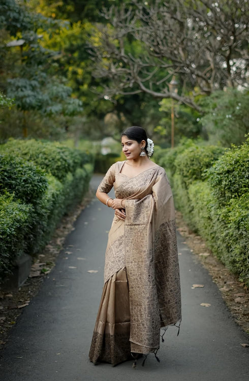 Vasthrlay Tussar Kalamkari Geometric Floral Design