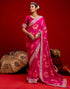 Vasthrlay Bandhani Embroidery Pink Saree With Unstitched Blouse Piece