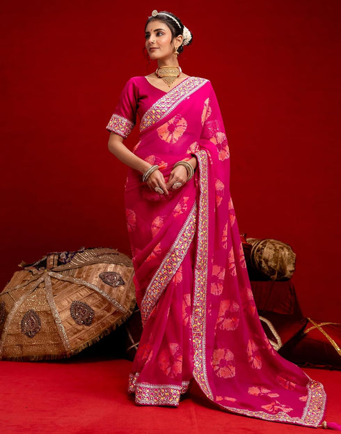 Vasthrlay Bandhani Embroidery Unstitched Orange Saree