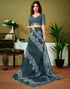 Vasthrlay Womens Cotton Printed Grey And White Saree With Unstitched Blouse Piece