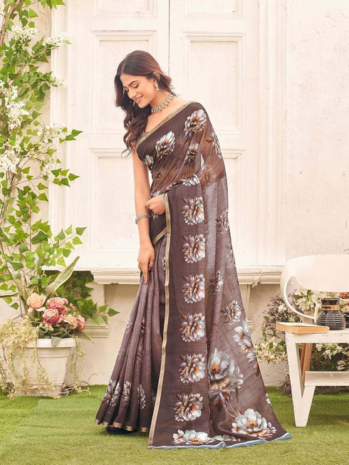 Vasthrlay Womens Printed Mauve Saree With Unstitched Blouse Piece