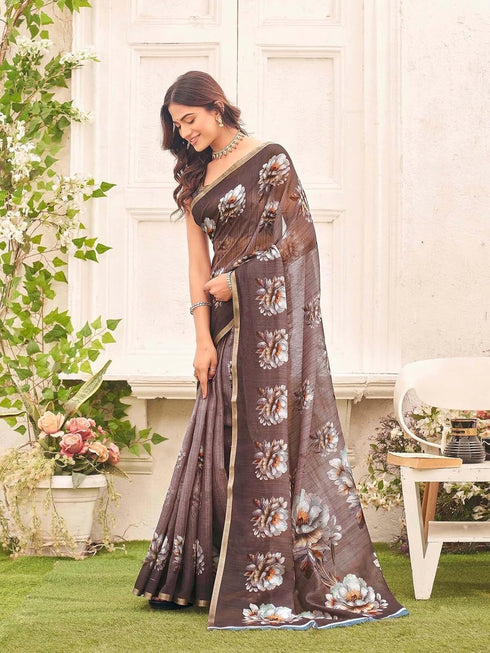 Vasthrlay Womens Printed Unstitched Sage Green Saree