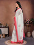 Vasthrlay Off White Linen Floral| Striped| Check Design Printed Saree With Solid Unstitched Linen Blouse Piece