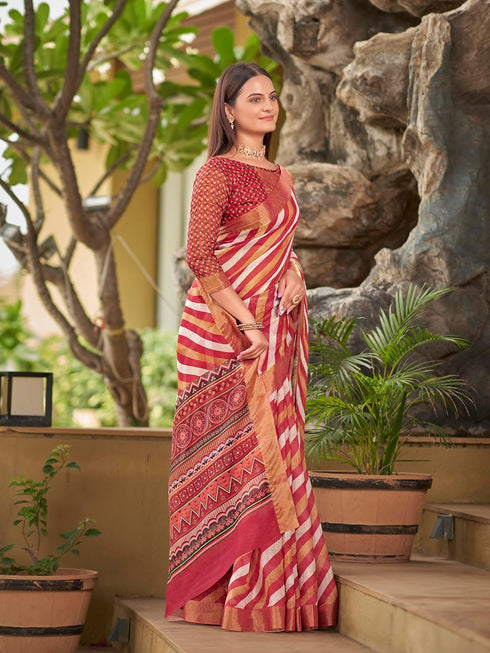 Vasthrlay Chanderi Leheriya Mothra Saree Multicolor
