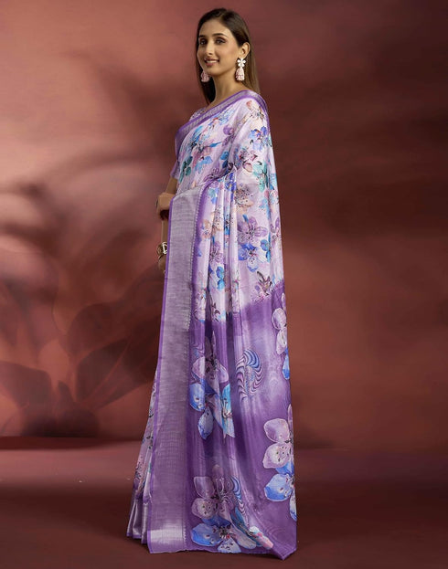 Vasthrlay Womens Printed Unstitched Navy Blue Saree