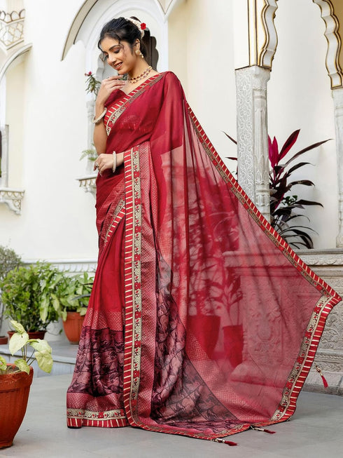 Vasthrlay Chiffon Printed Dark Saree