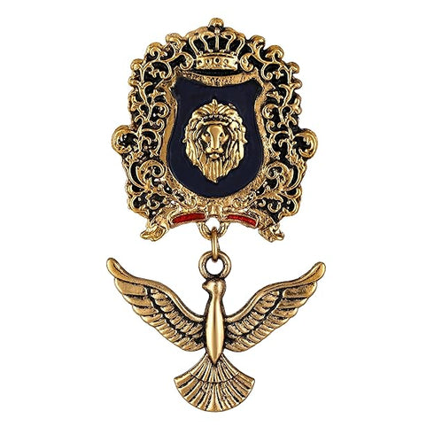 Mahi Lion Face Design & Bird Shaped Meenakari Work Wedding Brooch