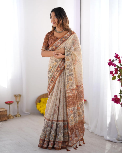 Vasthrlay Handloom Grey Beige Traditional Saree